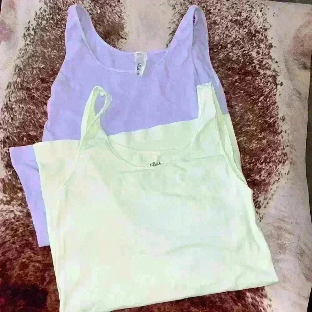 Nikibiki Set of 2 Longer Length Tanks Lavender and Light Mint Green One Size
